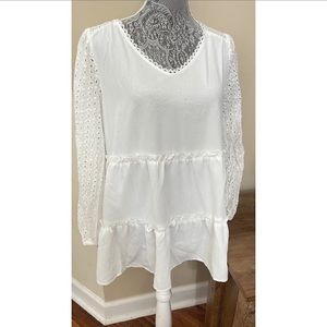 Grace Karen womens white long sleeve eyelet Blouse Size M